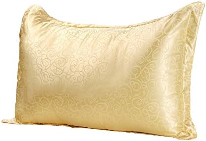 VANSILK 19 Momme 100% Mulberry Silk Pillowcase with Jacquard Patterns Oxford Silk Pillowcover 1Pc Champagne Standard 20" x 30"(51x76cm)