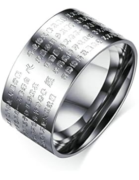 AmDxD Schmuck Herren Ringe 10MM Edelstahl (mit Gratis Gravur) Buddhistische Literatur Ehering