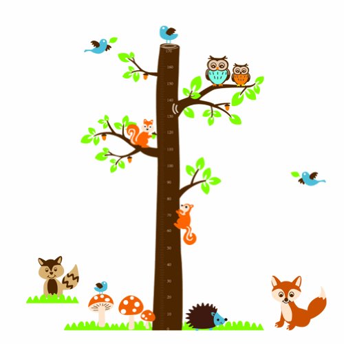 Wall Sticker Removable Decal Home Decor Vinyl Cartoon Owl Child Measure Height