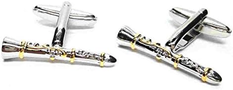 gold and silver musical instrument the clarinet, 3d cufflinks in gift box