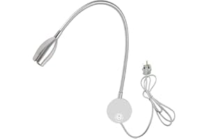 YANGLI Youngine 3W Reading Lamp, Flexible Bedside LED Reading Light with Switch and Plug Wired, Bedroom Living Room Gooseneck Wall Lamp Light for Bedroom Office Hotel, 3000K (Silver Warm White)