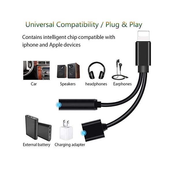 Kopfhörer Adapter für iPhone 3.5mm Klinke AUX Audio Adapter Splitter Kopfhörer Konverter Musik & Ladezubehör für iPhone 7/7 Plus / 8 / 8Plus / X/XR/XS Max. Unterstützung Alle iOS - Schwarz – Bild 3