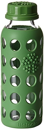 Lifefactory Bottle with Flat Cap, Glass, Green, 9 oz
