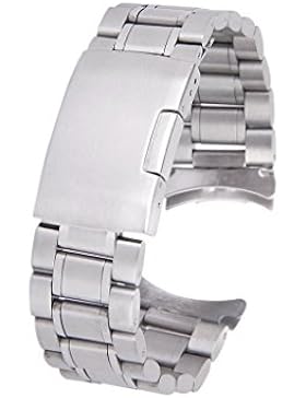 Gleader Silber massiv Edelstahl Links Uhrenarmband Strap gebogene Ende Faltschliesse 20 mm