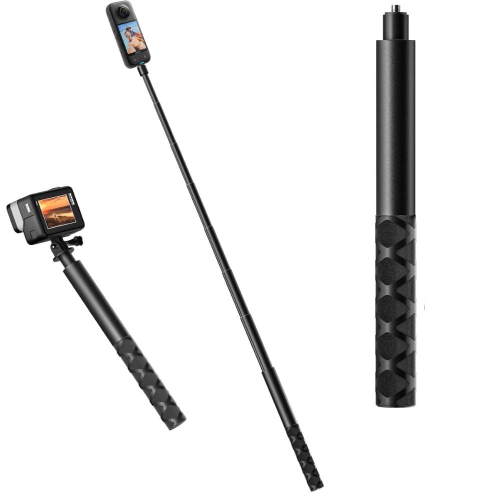 Invisible Selfie Stick 120cm Action Camera (Compatible with Insta360 X4, X3, X2, Ace Pro, One R, Gopro, SJCAM, Yifi), Extendable Design, Carbon Fiber Sturdy, Pocket Friendly