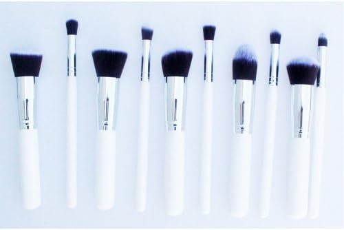 Continu Professional Makeup Brush Kit 10 pcs Eyebrow Shadow Blush Makeup Brushes white body-silver