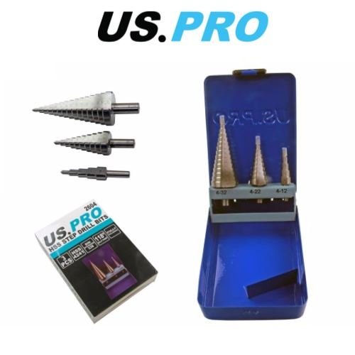 US PRO 3 Piece HSS Step Drill Bit Set 4mm to 32mm Cone Cutters Hole Saw 2604