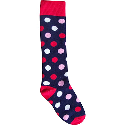 Toddler's Cushioned Wellington Boot Knee High Welly Socks (Navy Blue Polka Dot)