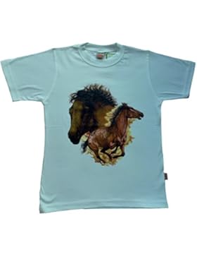 Kinder T-Shirt mit Pferde Horses Motive Kids Collection Unisex Weiß und Beige Alter 6 - 14 Jahre, Größe 116 -...