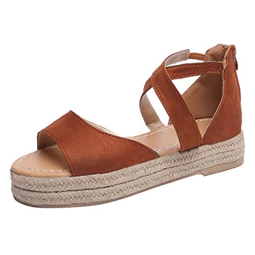 LILICAT Women's Slingback Sandals Women Platform Peep Toe Woven Zipper Flat Sandals with Thick Bottom Roman Shoes