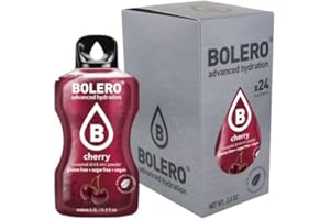 Bolero CHERRY 24x3g | Jus en poudre sans sucre, édulcoré à la stévia + vitamine C | pour enfants et sportifs | sans gluten, végétalien | saveur de cerise