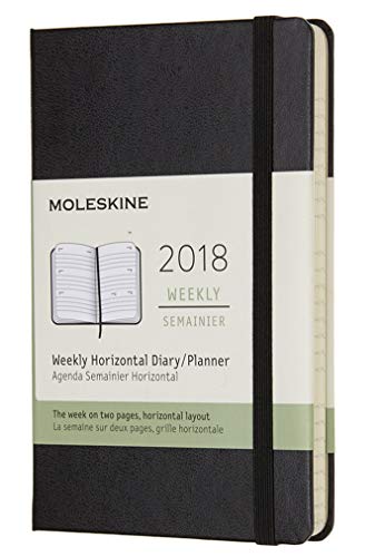 Moleskine 2018 Agenda Settimanale, 12 Mesi, Orizzontale, Tascabile, Copertina Rigida, 9x14 cm, Nero libro