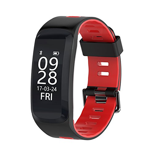 KXCD-TECH® Bluetooth Fitness Tracker con podómetro presión arterial y ritmo cardíaco Monitor Reloj F4 Seguimiento de Actividad Impermeable Smart Pulsera para Niños Mujeres Hombres iOS Android, Rojo