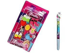 Crazycute Girls Barbie Style Makeup Set Stylish Erasers with Unicorn Magic Pen (Pink)