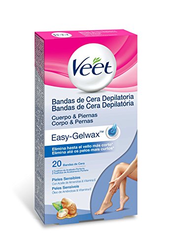 Veet - Bandas de cera depilatoria, Easy Gelwax, pieles sensibles, 20 bandas