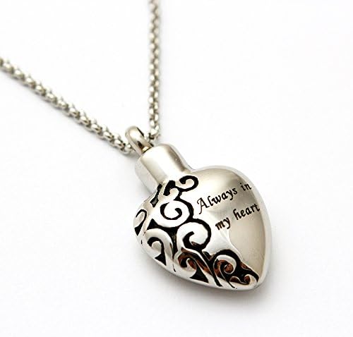 Zahara Pet Memorial Urn Necklace (20 Inches) with Velvet Pouch & Funnel | Always in My Heart Pendant + Chain