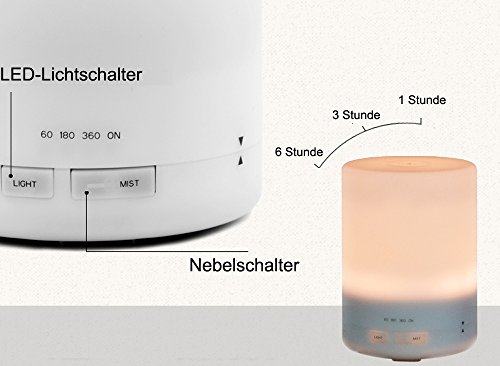 Oulaya 300ml Aroma Diffuser Duftzerstäuber ätherisches Öl Diffusor Luftbefeuchter für Aromatherapie, einstellbarer Nebelausstoß, 7 Farbstufen, Niedrigwasserschutz - 5