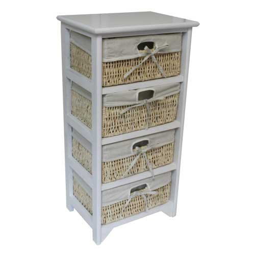 JVL 4-Drawer Wood Unit with Lined Maize Drawers - 38 x 27.5 x 76 cm, White