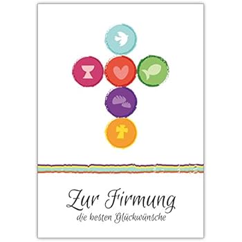 Frische, moderne Firmungs Karte mit Kreuz aus Symbolen: Zur Firmung die