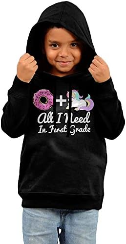 Alexia Children Boy&amp;Girl Pink Donut and Purple Unicorn School First Grade Hoodies Black Size 4 Toddler