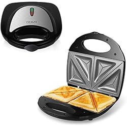 OZAVO Machine à Sandwiches, Sandwich grill, Sandwich Toaster, Appareil à Croque-Monsieur, Plaques Antiadhésives, Permet de préparer 4 Sandwiches, Puissance 750w, Voyants LED, Couleur Argent