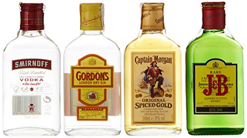 Diageo Kit de Fiesta con J&B Rare, Gordon Dry Gin, Smirnoff Red y Captain Morgan - Total: 800 ml