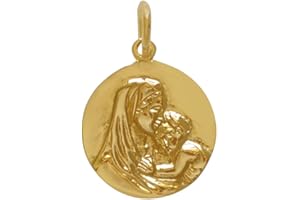 LES POULETTES BIJOUX - Pendente Placcato Oro Medaglia Tonda Madonna col Bambino