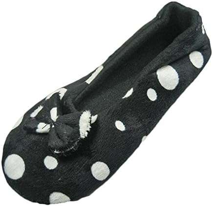 LADIES WARM SPOTTY VELOUR HOUSE SLIPPERS WITH FLEECE LINING-BLACK
