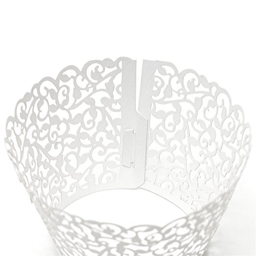DIYI 24 Stück Cupcake Wrapper, Cup Cake Wrappers Verpackung Kuchen Dekoration Muffin Hülle Muffinförmchen Turm Cake Decoration Pearly Papier viel Design für Hochzeit Partz als Geschenk (Filigraner Ranken) - 6