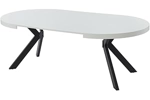 Vente-unique-Mesa de Comedor Extensible 4 a 8 comensales de MDF y Acero - Blanco Lacado y Negro - KOMONI