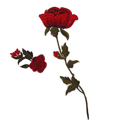 MagiDeal 2pcs rose blumen Stickerei Nähen Aufnäher Aufbügler Applikation - 3