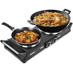 Duronic HP2BK Plaque de cuisson chauffante électrique avec double foyer en fonte/Réchaud de 2500W avec thermostat ajustable - Poignées intégrées