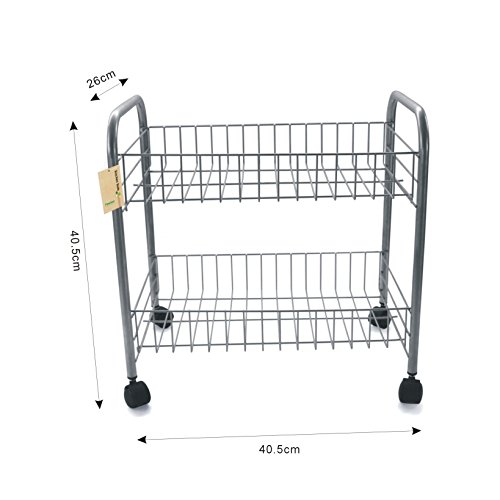 Finether 2-Tier Badwagen Küchenwagen Draht Rollwagen Allzweckwagen Haushaltwagen Badregal Küchenregal Standregal mit Rädern 2-Tier Wäschekorb Aufbewahrungskorb Rack Metallregal 40.5×40.5x26cm Silber - 5