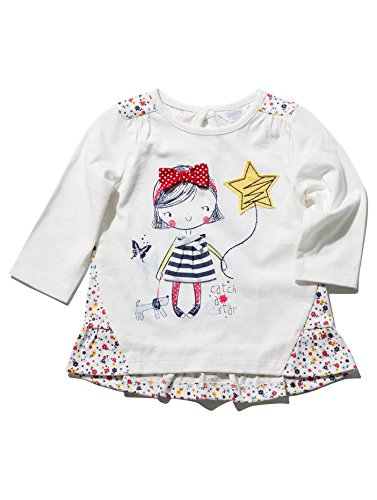 M&Co Baby Girl Stretch Cotton Long Sleeve Peplum Frill Hem Floral Print Catch A Star Slogan Top Cream 18/24 Mnth