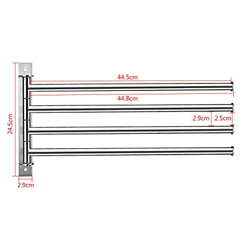 qobobo® 180°Drehung Edelstahl Handtuchhalter Handtuchhaken Bad Handtuchhalter mit 4 Armen einfach und stilvoll - 5