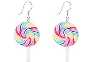 IMINI Boucles d'oreilles pendantes mignonnes en forme de sucette arc-en-ciel Légères Pour femmes adolescentes filles Petite breloque en sucre sucré Bijoux tendance à suspendre pour une amie ou une sœur