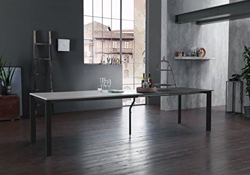 Zamagna – Extending Table Columbus 160 Plus Structure: White – Flat: Screen-Printed Glass Anti-Scratch Oxide Concrete Grey – Lacquered Metal Stand: No