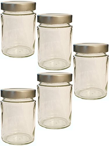 40er Set Sturzgläser 310 ml 0,3 liter incl ( Etiketten ) zum Beschriften hoher Deckel Einmachgläser Marmeladen Einweckgläser inkl Deckel SILBER Deep mündung Einmachglas, Gläser, Gelees, Konfitüre, Suppen, Pasten usw. Vitrea - 4