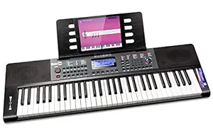 RockJam RJ461 61-Key Portable Electric Keyboard Power Supply, Sheet Music Stand, Pitch Bend and Simply Piano App