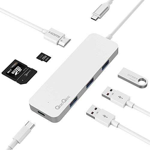 EgoIggo Hub Type-C vers 3 Ports USB, 1 Port HDMI, 2 Lecteurs de carte SD, microSD et puissance de Charge pour Macbook/pro Google Chromebook (Argent)