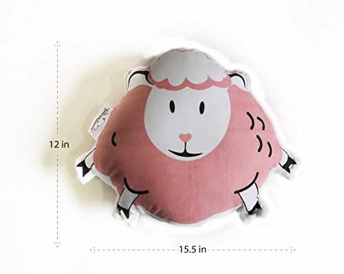 Silverlinen Counting Sheep 100% Cotton Shape Cushion for Kids Room for Girls - Pink (Size: 15.5 x 12 Inches)