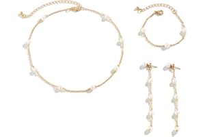 HSAJS Parure Ensemble de Bijoux Femme Perles Collier Boucles d'oreilles Collier Bracelet Boucles d'oreilles Parure de Bijoux Mariage Anniversaire la Fête des Mères Cadeau pour Femme