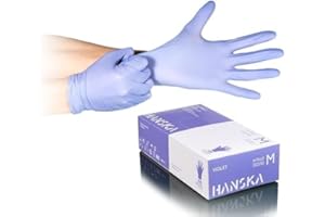 HANSKA 100 Guanti Monouso Nitrile Viola - Senza Polvere - Usa e Getta- Ambidestri - Non Sterili - Base di Gomma - Adatti per Ambiti Medici, Manipolazione degli Alimenti (100, M)