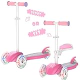 Macwheel Trottinette Enfant à 3 Roues avec Siège Pliable & Amovible, Roues Lumineuses à LED Clignotantes, Trotteur Enfant Réglable en Hauteur pour Filles et Garçons (MK1)