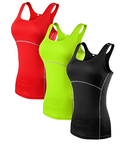 YR.Lover Damen 3er Pack Dry Fit Kompression Running Yoga Tank Top T-Shirt