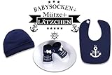 Baby-Geschenk WINDELTORTE Junge blau „Mini Sailor“ blaues Lätzchen+ 1x Babysocken+ Babymütze|Grußkarte - 2