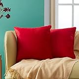 Topfinel 2er Set Samt Kissen Einfarbig Kissenbezüge Dekorative Kissenhülle Kopfkissen Sitzkissen Dekokissen Couchkisen für Sofa Schlafzimmer Büro Auto Café Terrasse Bank 40x40cm Rot
