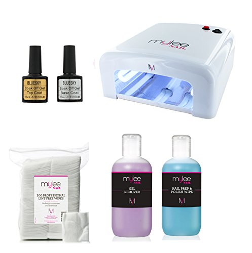 Mylee 36W UV lamp with Bluesky Top + Base coat and Gellux Prep + wipe and remover + lint free wipes