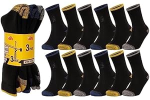 ASRL 12 Pairs of Men's Work Socks Anti-Bacterial Treated size covering Uk Mens 6-11 Suitable for Sports, Walking and Hiking Reinforced Safety/Steal Heel and Toe.