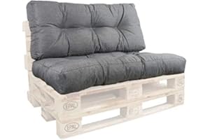 GERSO Set: Palettenkissen 120 x 80 Sitzkissen und Rückenlehne 50cm Palettensofa Polster Set, Farbe GRAU für Palettencouch Rückenkissen robust belastbar wasserabweisend Auflage